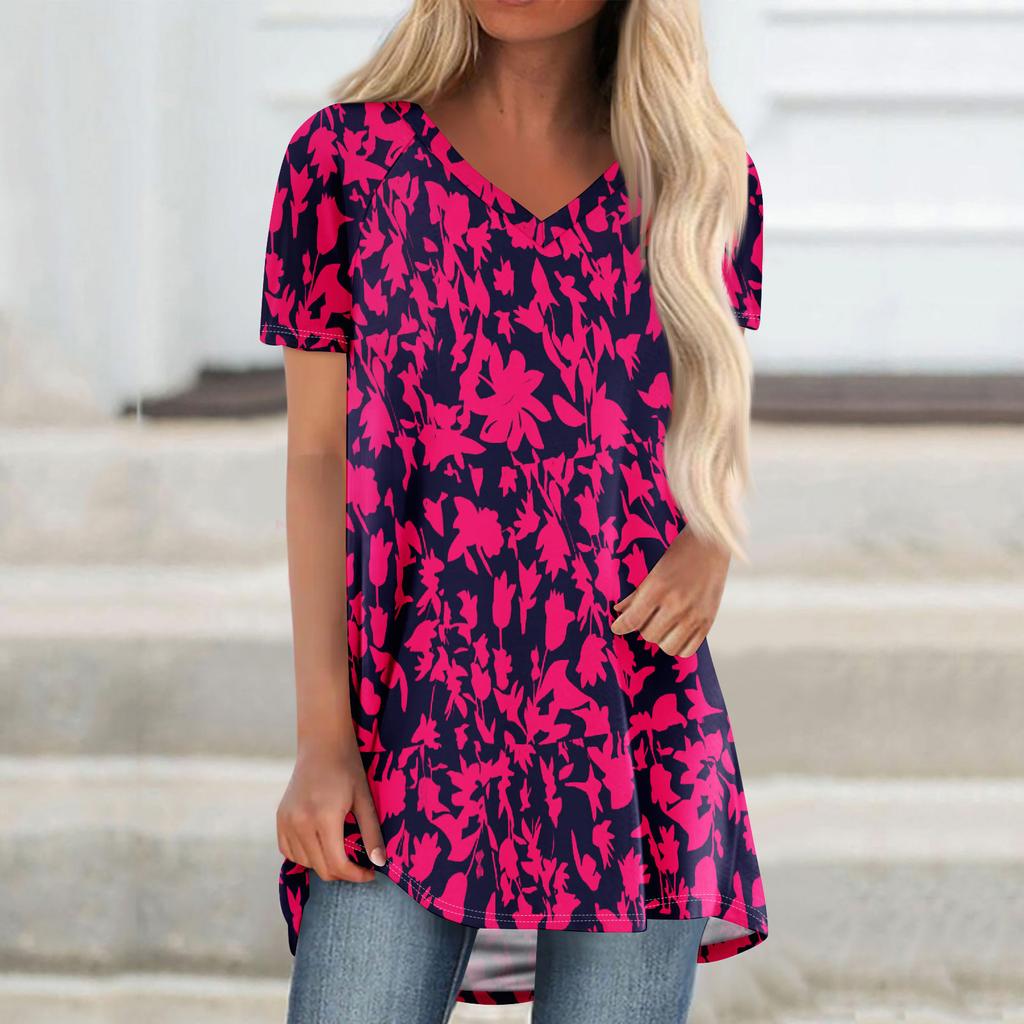 Top a maniche corte plissettati larghi da donna taglie forti top casual scollo a V maniche corte t-shirt casual estive da donna top t-shirt camicie