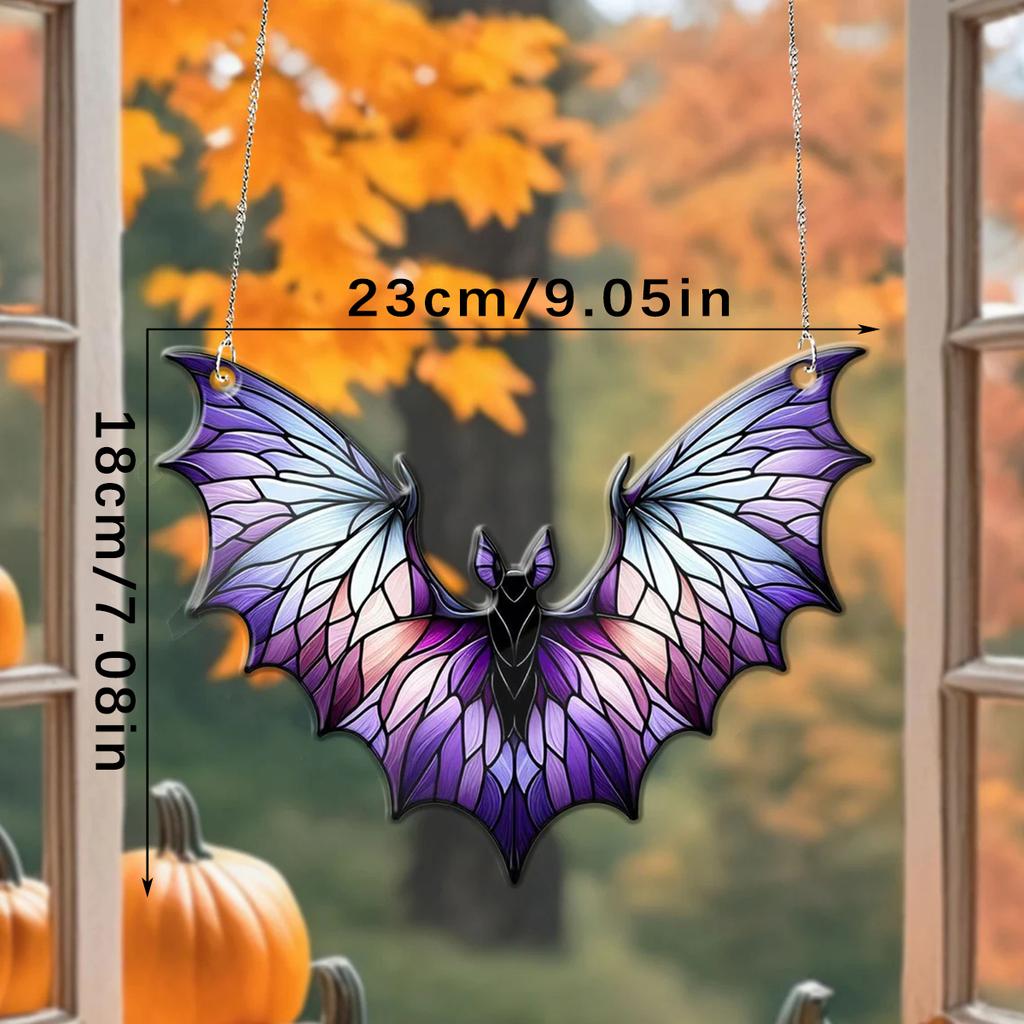 Stained Glass Effect Acrylic Bat Hanging Decoration Gothic Halloween Window Decor Colorful Suncatcher for Home Party Decor Gift