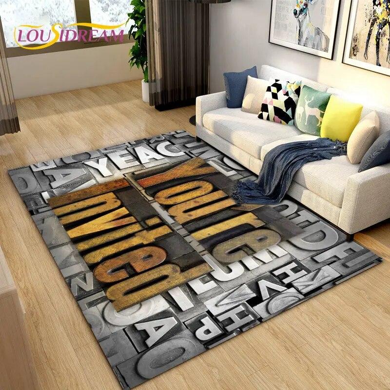 3D Letter Number Retro Nostalgia Area Rug,Carpet Rug for Living Room Bedroom Sofa Doormat,Kids Play Crawling Non-slip Floor Mat