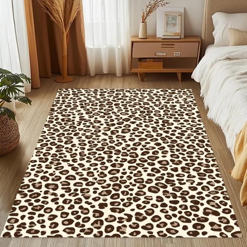 3D Wild Leopard Texture Carpet, Realistic Spotted Pattern on Cream Base Rug Natural Animal Print Floor Mat for Bold Living Space