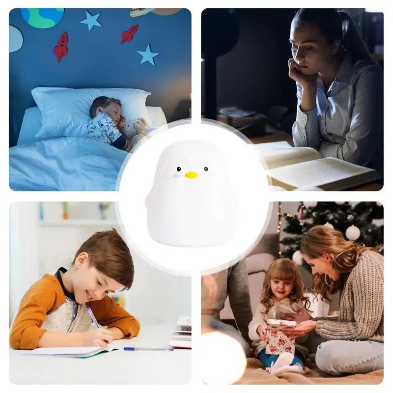 Night Light Cute Penguin Silicone Touch Lamp for Soft Multicolor Glow Bedroom Lamp Led Usb Charging Eye Protection Child Light