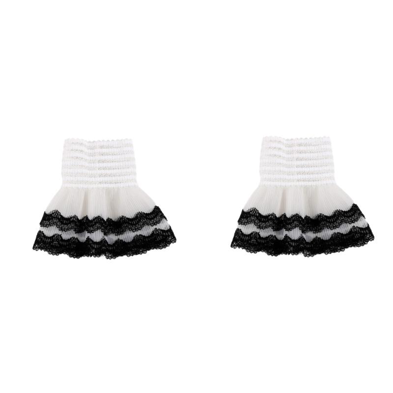 Lolitas Sheer Gloves Hand Sleeves Women Layered Ruffle Wrist Cuffs Elastic Bracelet for Halloween,Wedding,Masquerade