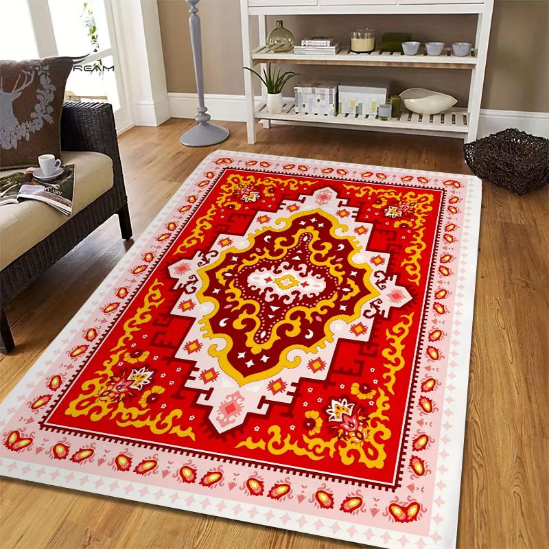 Ethnic Indian Mandala Carpet Design Area Rug Washable Floor Mat for Home Living Room Kitchen Bedroom Anti-slip Carpets