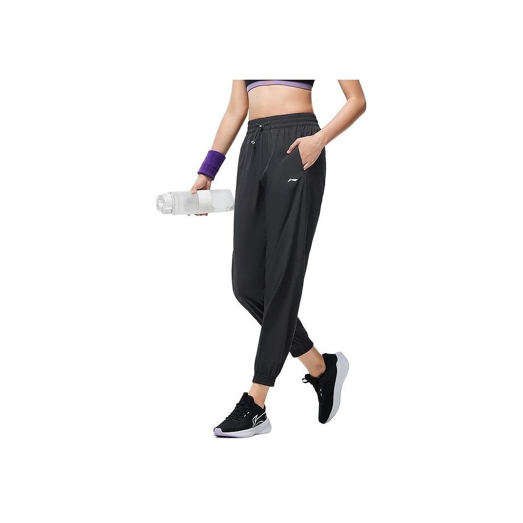 Li-Ning Solid Color Quick-Dry Drawstring Breathable Loose Sports Pants Women Bottoms Black AYKT500-3