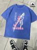 Japanese Katana Sakura Prints Washed TShirts Mens Oversized Cotton T Shirt Summer ONeck Short Sleeve Tops Casual Male Clothes