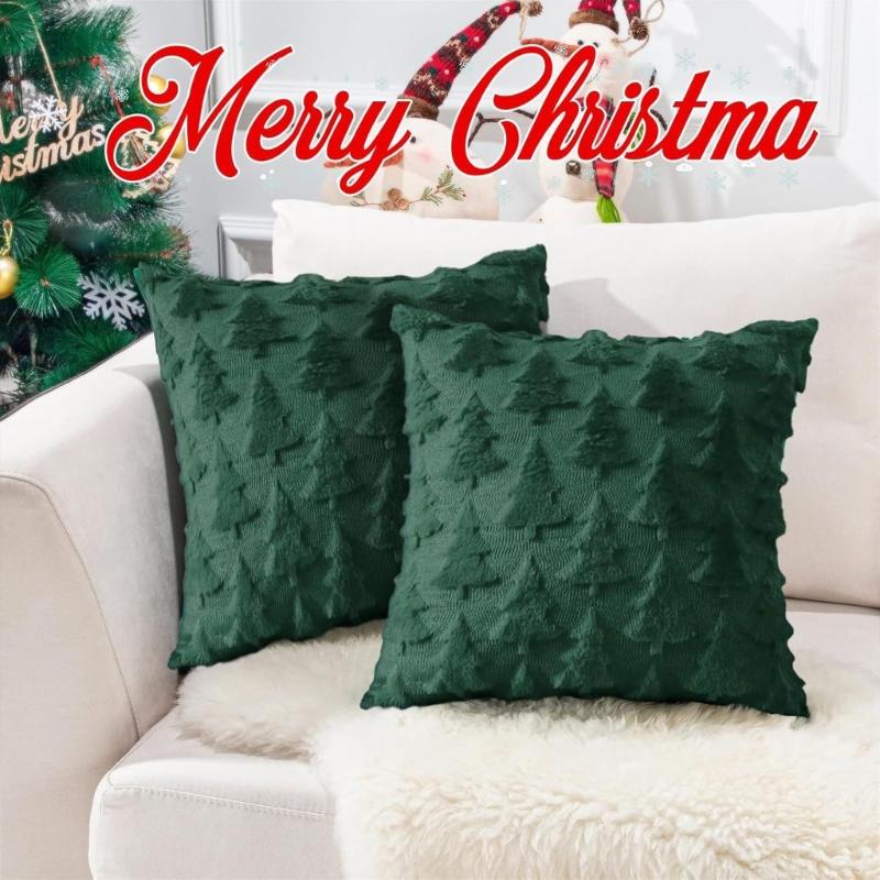 Christmas Celebration Pillow Cover With Invisible Closure Simple Cleaning Sturdy for Living Room Bedroom