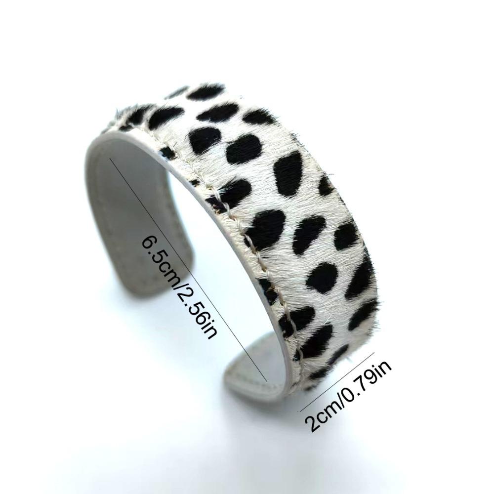 Stitched Real-leather Horsehair Bracelet Furry C-shaped Open Bracelet Leopard Print Bangle  Gift