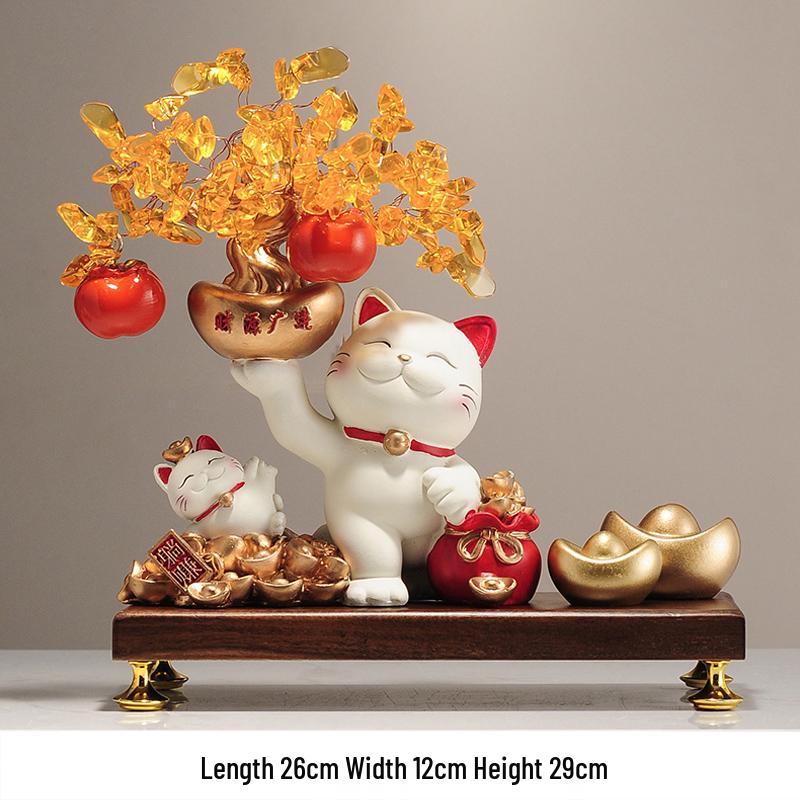 Fortune Cat Money Tree Figurine - Office, Shop, Reception & Housewarming Decoration