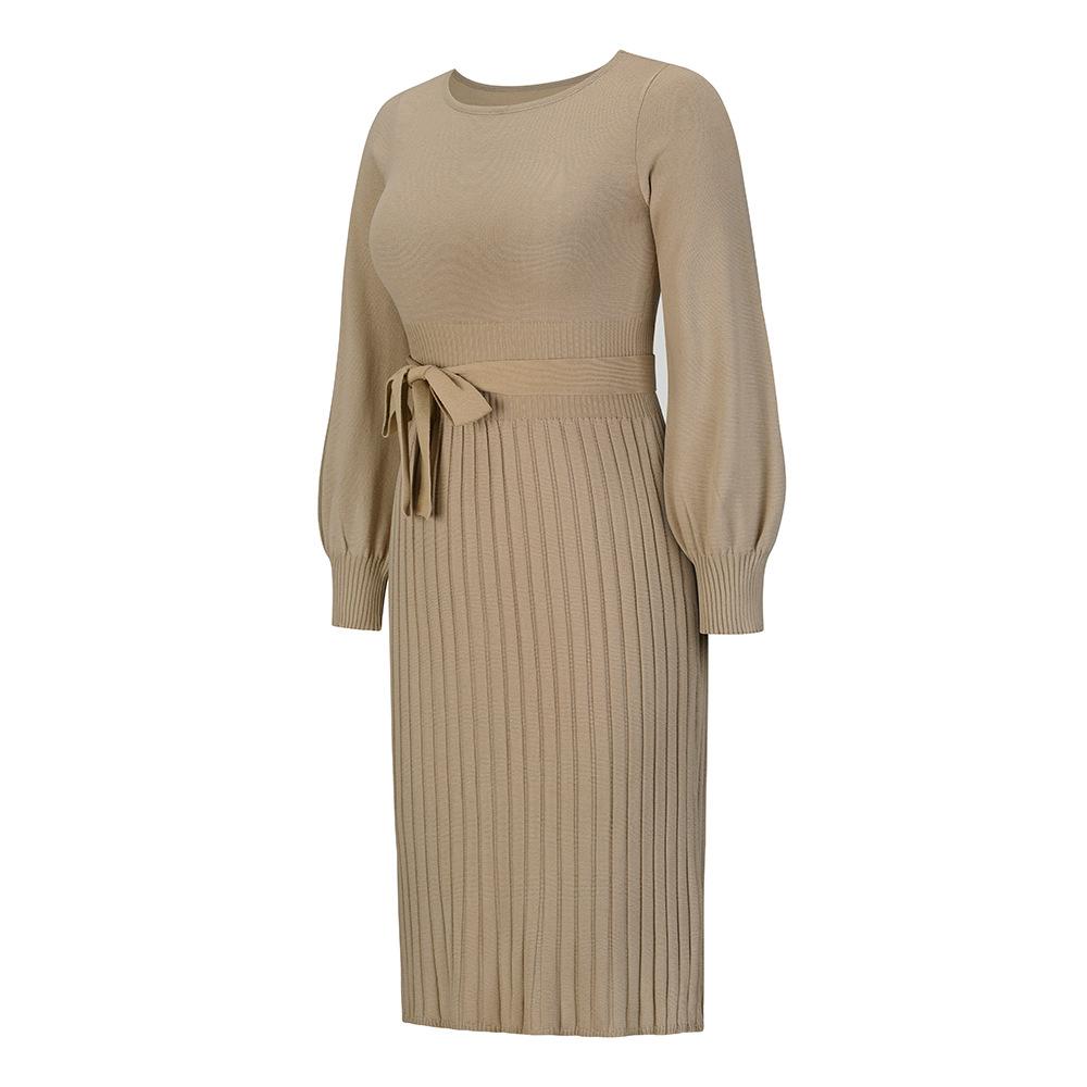 Damen-Strickkleid für Herbst und Winter, schmaler, plissierter, mittellanger Pulloverrock