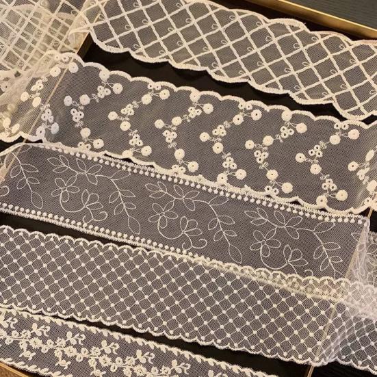 Women Silk Scarf Hollow Embroidery Lace Floral Leaf Design Ribbon Solid Color Lightweight Hair Tie Street Wear