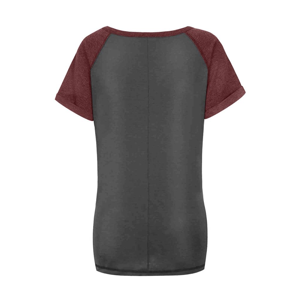 Fashion Womens Solid Color Splicing Round Neck Casual Short Sleeves Tops