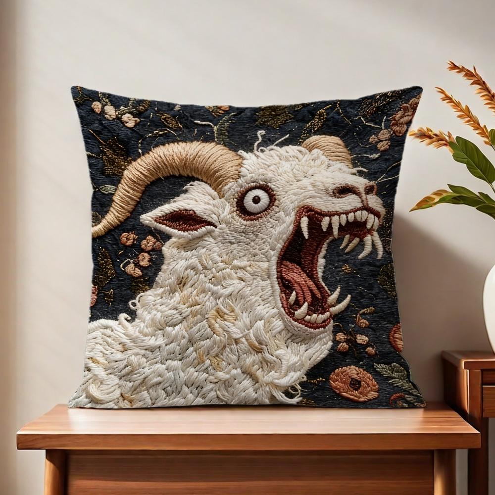 Spooky Goat Face 2D cute cushion cover For Pillow Printing Sofa Decoration Home Car Room Coffee Shop Office Nordic Simplicity