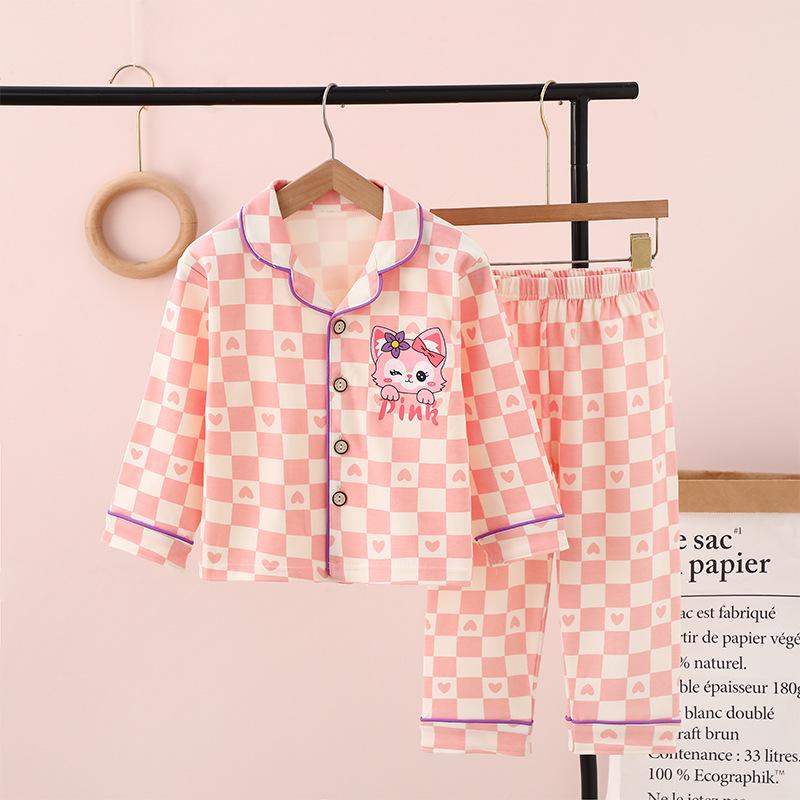 New Pure Cotton Children's Cardigan Pajama Set - Short Sleeve, Loose Fit for Boys & Girls