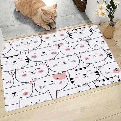 1pc Whisker Wonders Cat Face Pattern Door Mat, Polyester Non-Slip Washable Entrance Rug for Kitchen, Bedroom, Bathroom, Living