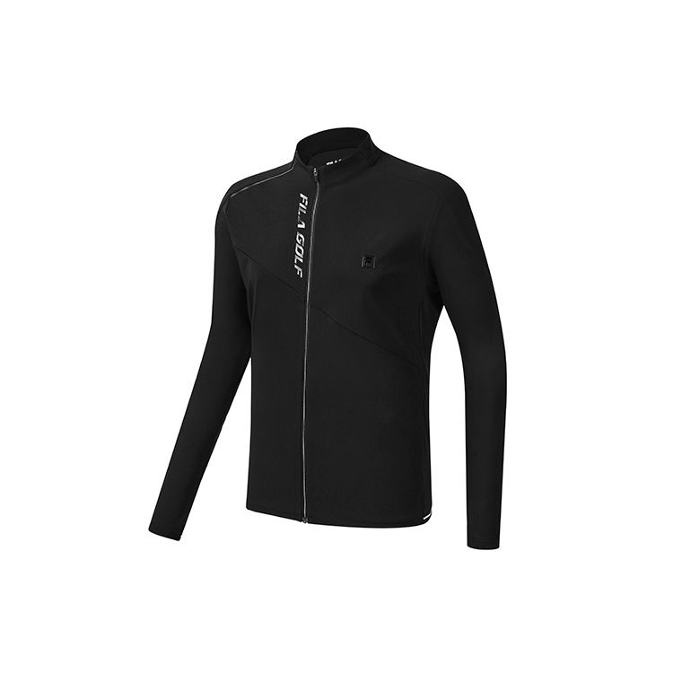 FILA Athletics Golf Outdoor Sports Stand Collar Logo Solid Color Knitted Long Sleeve Jacket Men jackets Deep-Black A11M235504F-BK