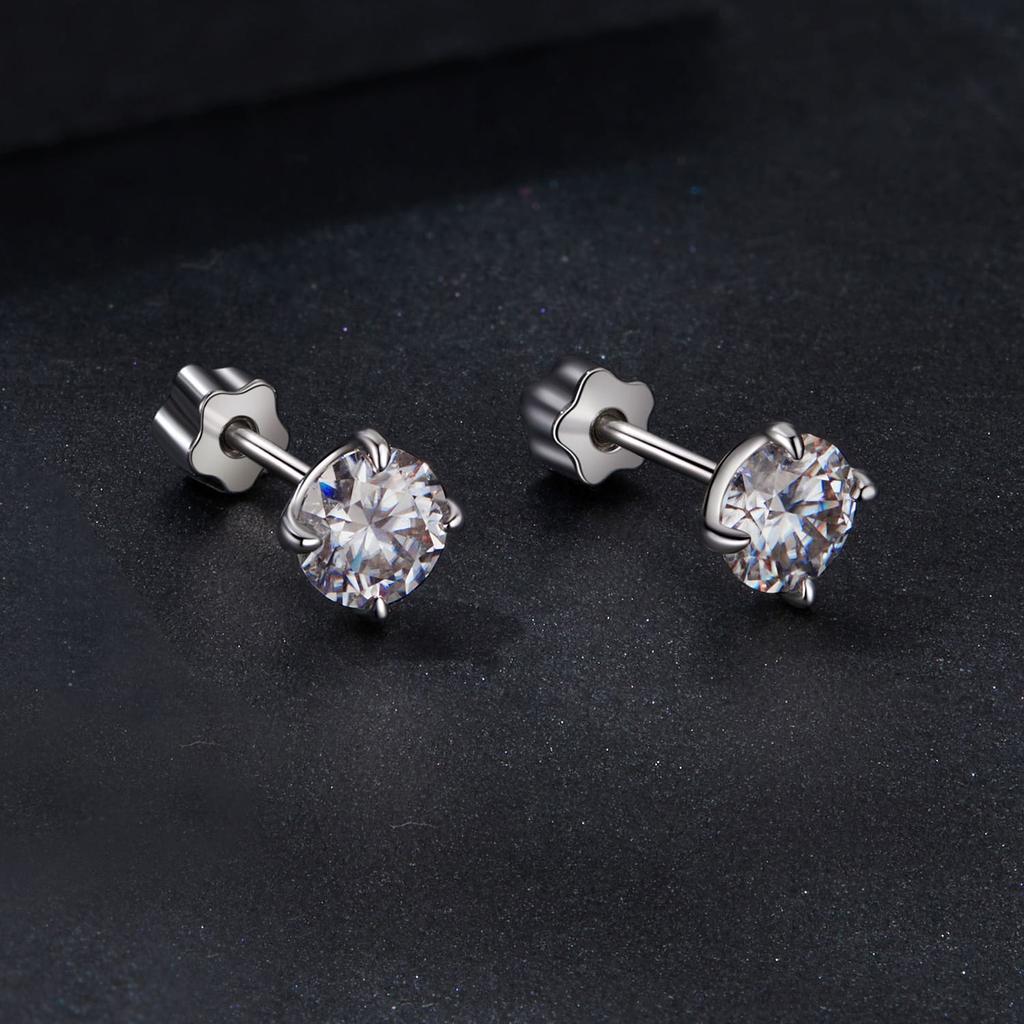 Silver screw-on stud earrings with Moissanites, 0.5 ct, 925 silver