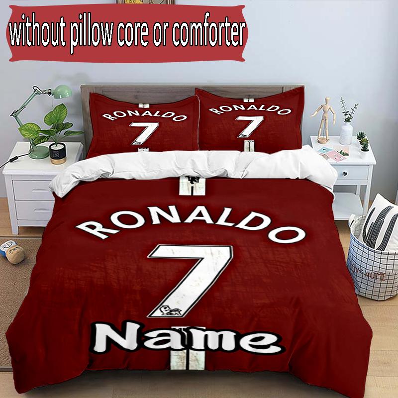 3pcs Duvet Cover Set (1*Duvet Cover + 2*Pillowcase, Without Core), Custom Name Cristiano Ronaldo Pattern Bedding Set, Home Bedroom Decor Gift