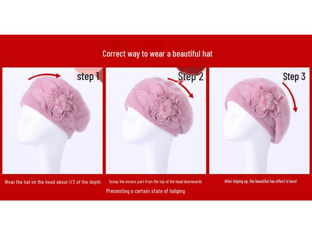 Women's Thick Velvet-Lined Rabbit Fur Knit Beret for Autumn/Winter: Korean Style with Ear Protection