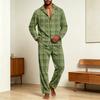 Men's Corduroy Pajama Set - Printed Button Collar Long Sleeve Loose Fit Casual Sleepwear