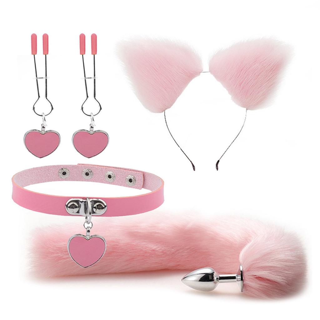Female BDSM Sex Toys Heart Collar Nipple Clamps Rabbit Tail Anal Plug Rabbit Ears Headband Nipple Clamp for Woman Couple