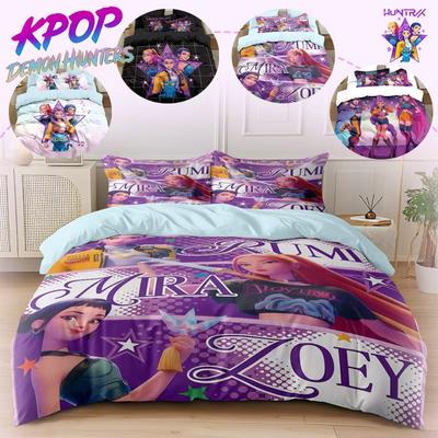 3-delige/set K-Pop Beddengoedset Demonenjagers Kleurrijke Print Polyester Studentenslaapzaal Laken Dekbedovertrek Kindercadeau Hometextiel