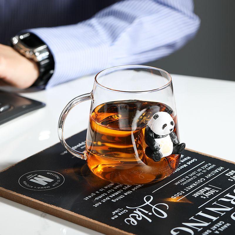 Cute 3D Panda Mug Heat Resistant Glass Couple Mugs Creative Cups Breakfast Milk Tea Water Cup Popular Students Campus Daily Use