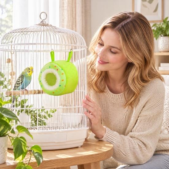 Hanging Small Pet Bed Plush Parrot Bed, Warm Hammock, Cozy Hideout Winter Cave Indoor Sanctuary for Animal Cage Accessory Sugar Glider Hamster