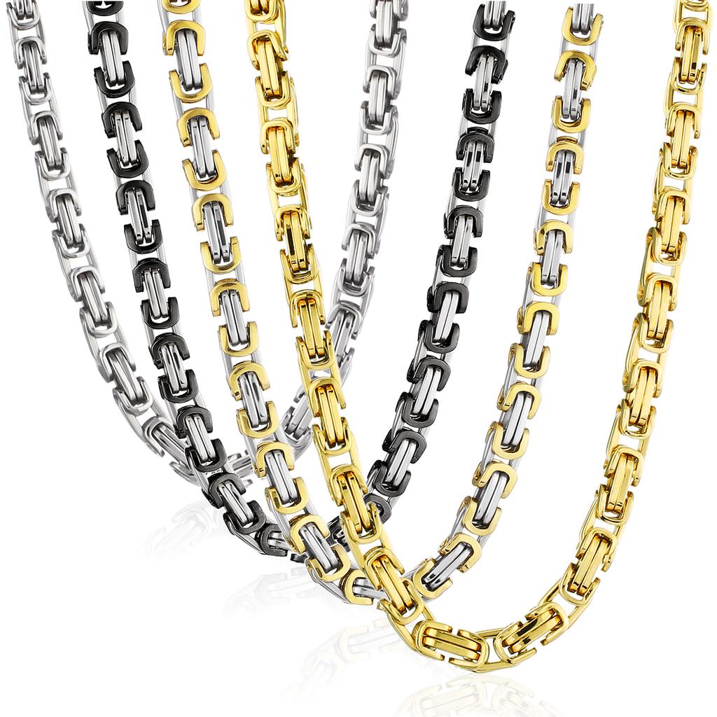 HipHop Chain Box Byzantine Stainless Steel Chain Necklace Men Jewelry Erkek Kolye Strong Heavy Long 55-90cm Chains NZ022