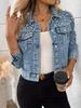 Jachetă Scurtă din Denim cu Mărgele Perlate Stil European și American - Top pentru Femei