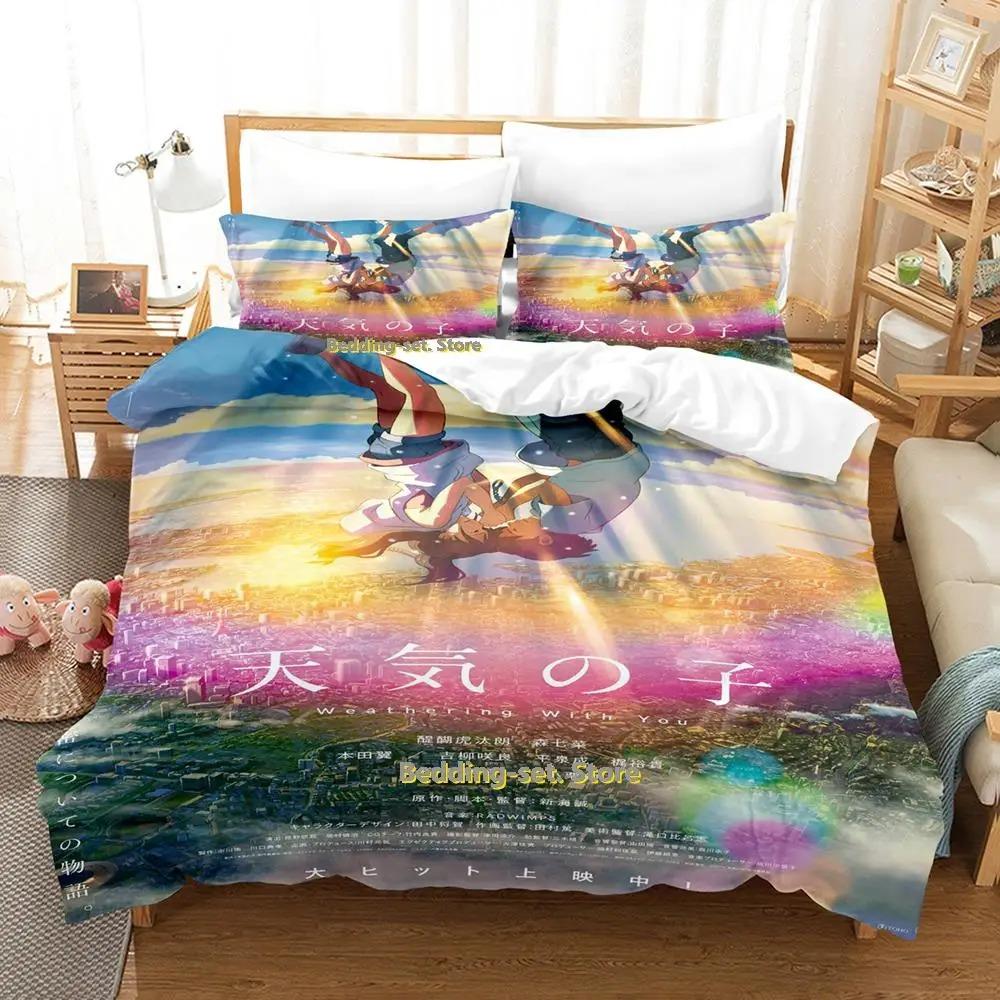 

New Weathering With You Bedding Set Cartoon Anime three-piece set Adult Kid Bedroom Duvetcover Sets bed sheets and pillowcases 70x133cm 2pcs