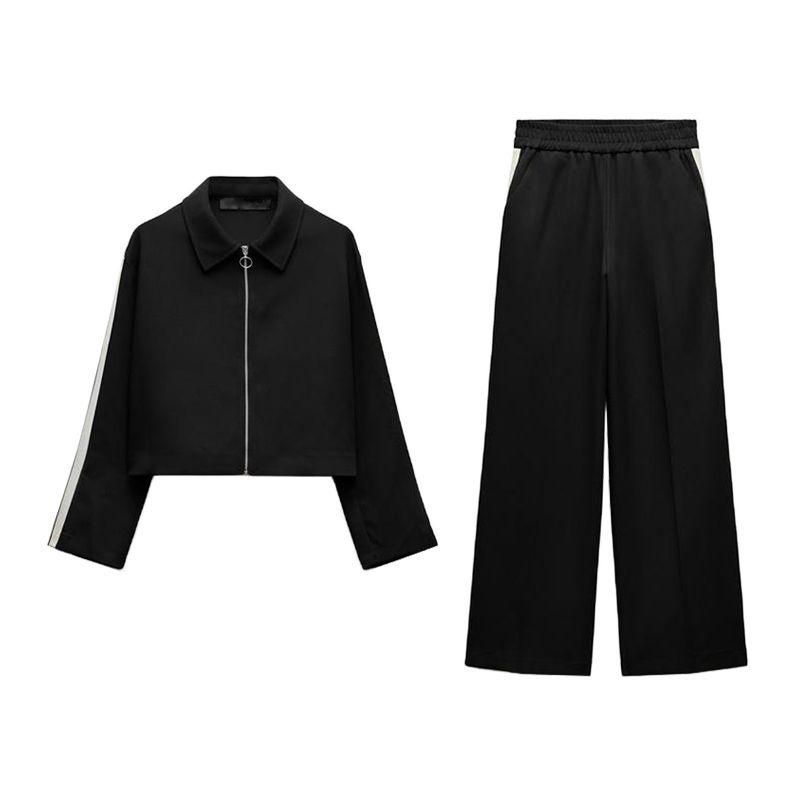 Spring New Women's Clothing Stripes Lapel Long Sleeves Outwear 1165332 High Waist Loose Casual Pants 1165232