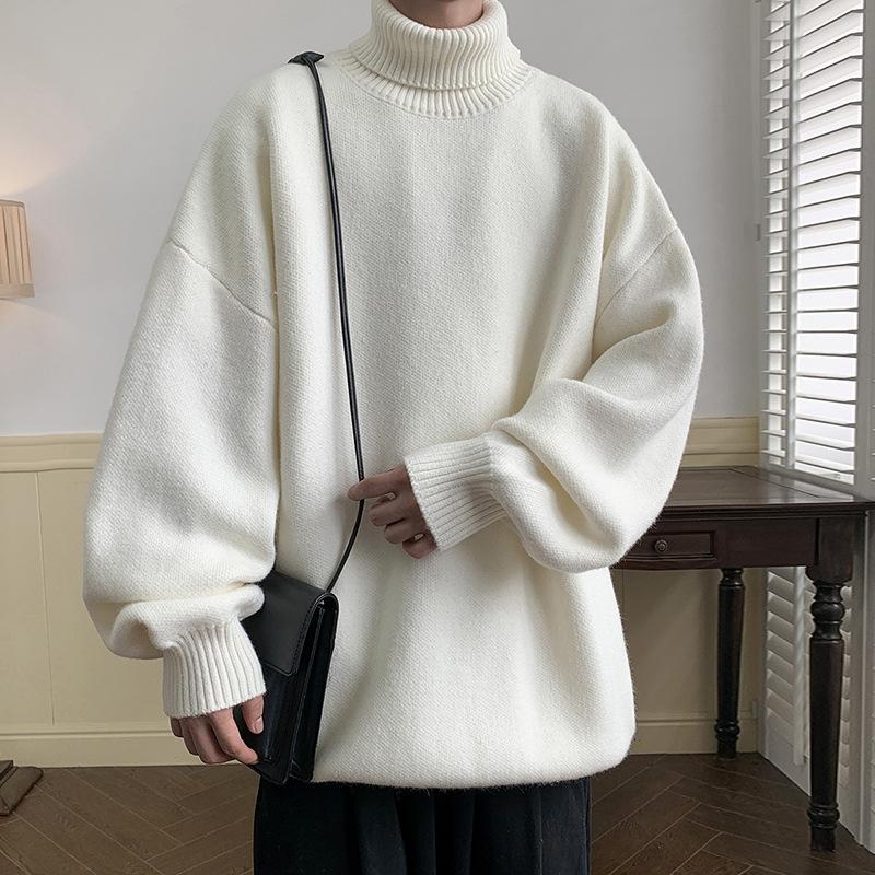 Turtleneck Gray for Men In Autumn Winter Lazy Style High-end Solid Color Loose Pullover with Knitted Sweater Inside