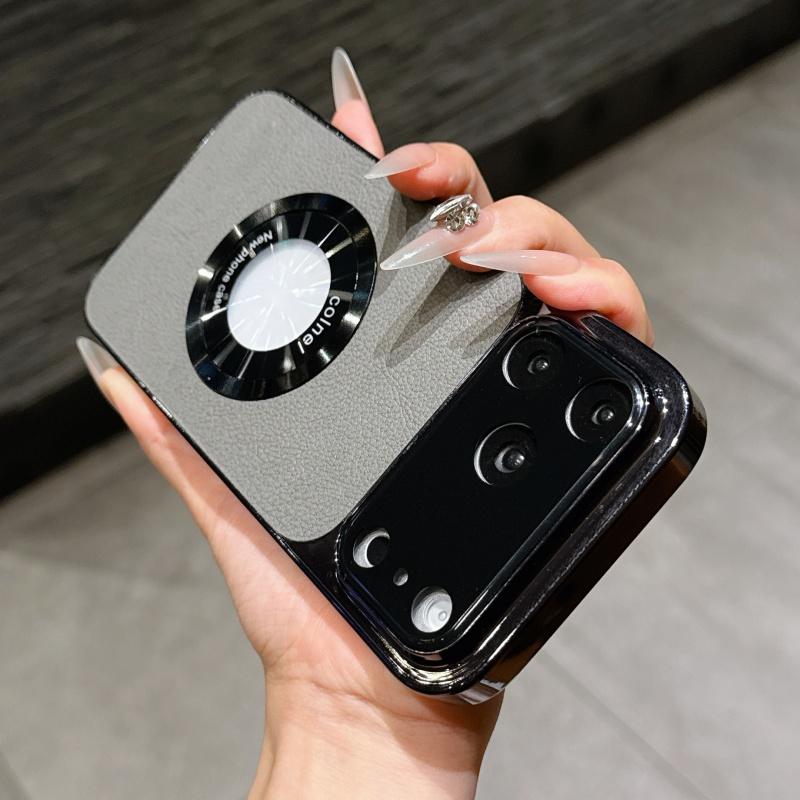 Luxury Leather Large Camera Glass forMagsafe Armor Case foriPhone 17 Air 16 15 14 13 12 11 Pro Max Plus Logo Magnetic Cover
