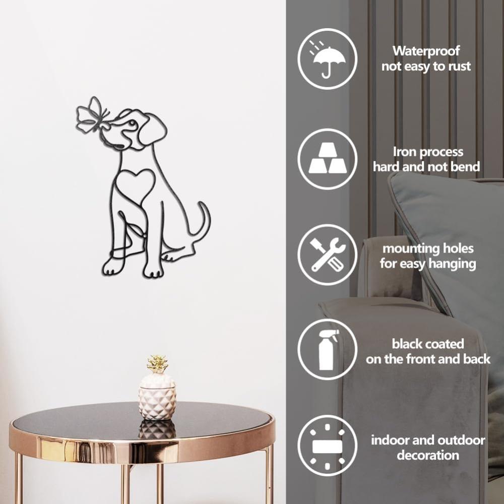 Minimalist Dog Butterfly Metal Wall Art, Abstract Silhouette Sculpture, Modern Line Hanging for Home Living Room Bedroom Balcony Garden 8.7x11.8Inch