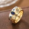 Luxury Two-tone Wide Band Colorful Synthetic Gemstone Ring Copper Material Women Jewelry Ring For Banquet