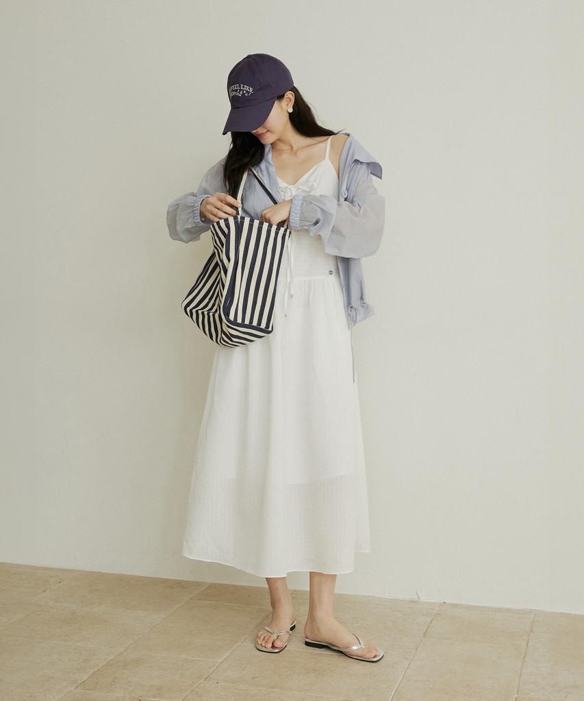 ADAUL Front Drawstring Sleeveless Long Dress - White
