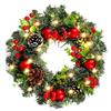 40CM Christmas Wreath with Red Berries, PE Leaves, and Pine Cones Ornaments
