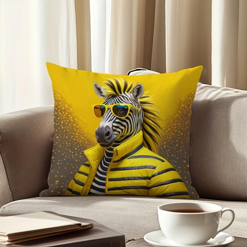 Funny Yellow Zebra Illustration Pillowcase Cushion Throw Pillow Pet Lovers Novelty Home Decor Print 40x40cm Accent Accent Pillow