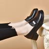 Round Head Small Leather Shoes Women's Spring Round Head Square Buckle Shallow Mouth Women's Single Shoes Sheepskin Middle Heel