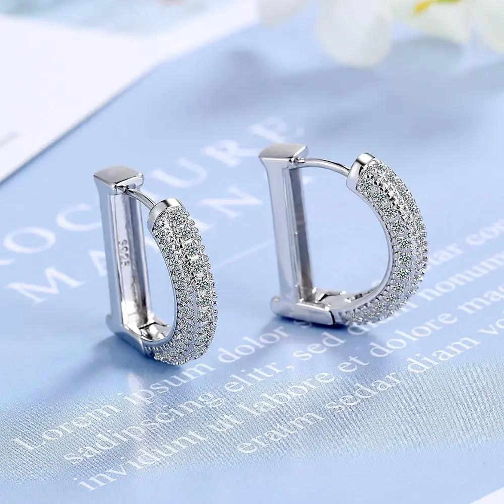 S925 Sterling Silver Real Moissanite Letter D Hoop Earring for Women Sparkling Lab Diamond Ear Buckle Fine Jewelry Gift
