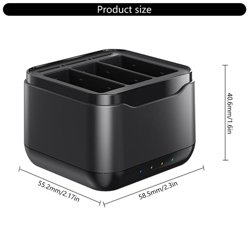 Portable 3 Slot Charger Station Holder for 13 Black Camera Batteries with USB C Charging Cable Power Cord