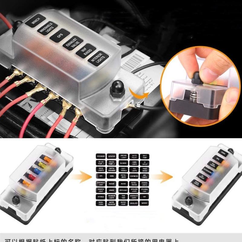 6 Circuit Automotive Fuses Block with LED Indicators 30A Per Slot Waterproof Design Fuses Holder For Motorcycle Use