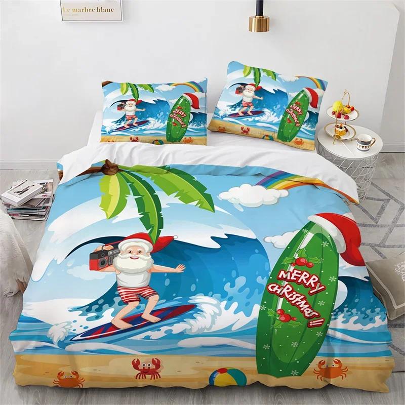 Christmas Duvet Cover Microfiber Santa Claus Comforter Cover Cartoon Bedding Set 2/3Pcs Twin King Quilt Cover With Pillowcases