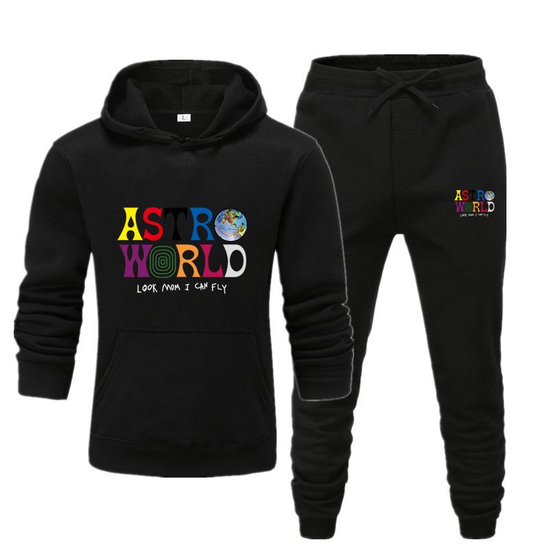 

Autumn/Winter Casual Set ASTRO World Printed Hoodie Set Couple Sports Suit S чорний
