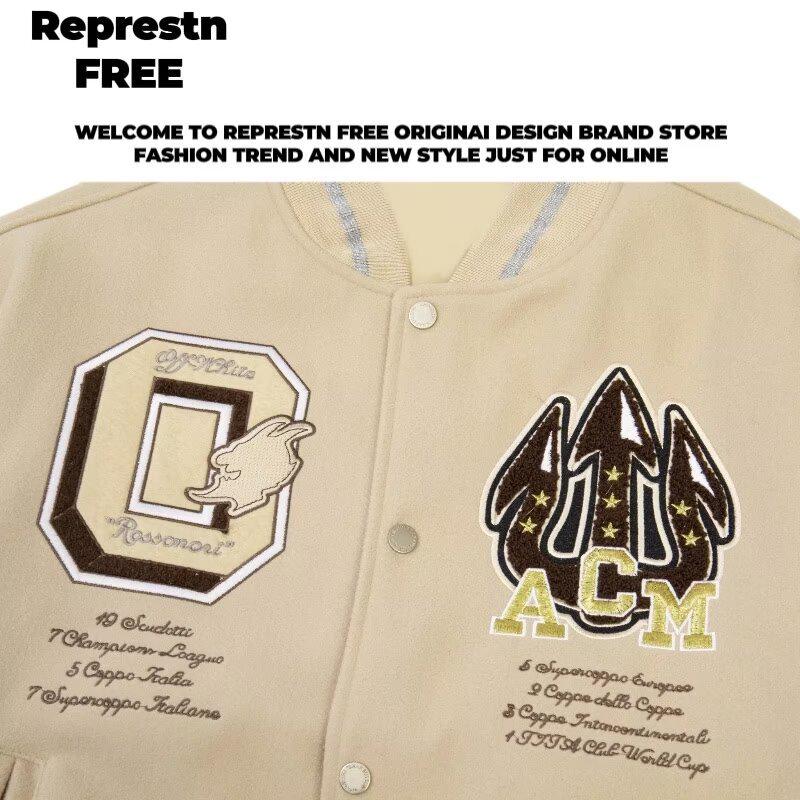 Tide Brand AC Milan Embroidery Leather Sleeve Baseball Jacket