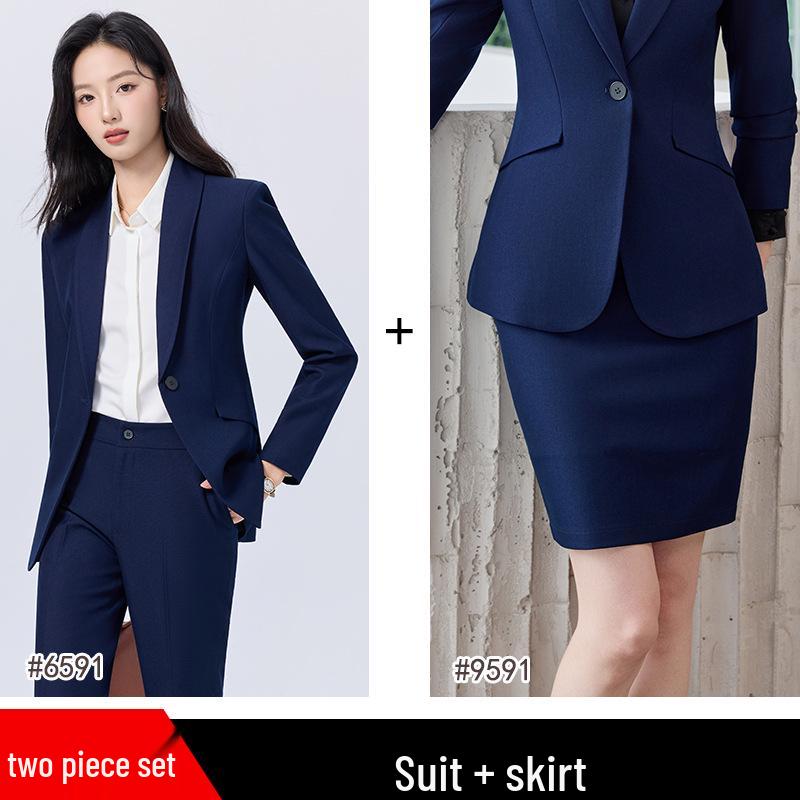 Women's Blue Suit Set for College Students: Spring/Autumn Interview & Professional Wear
