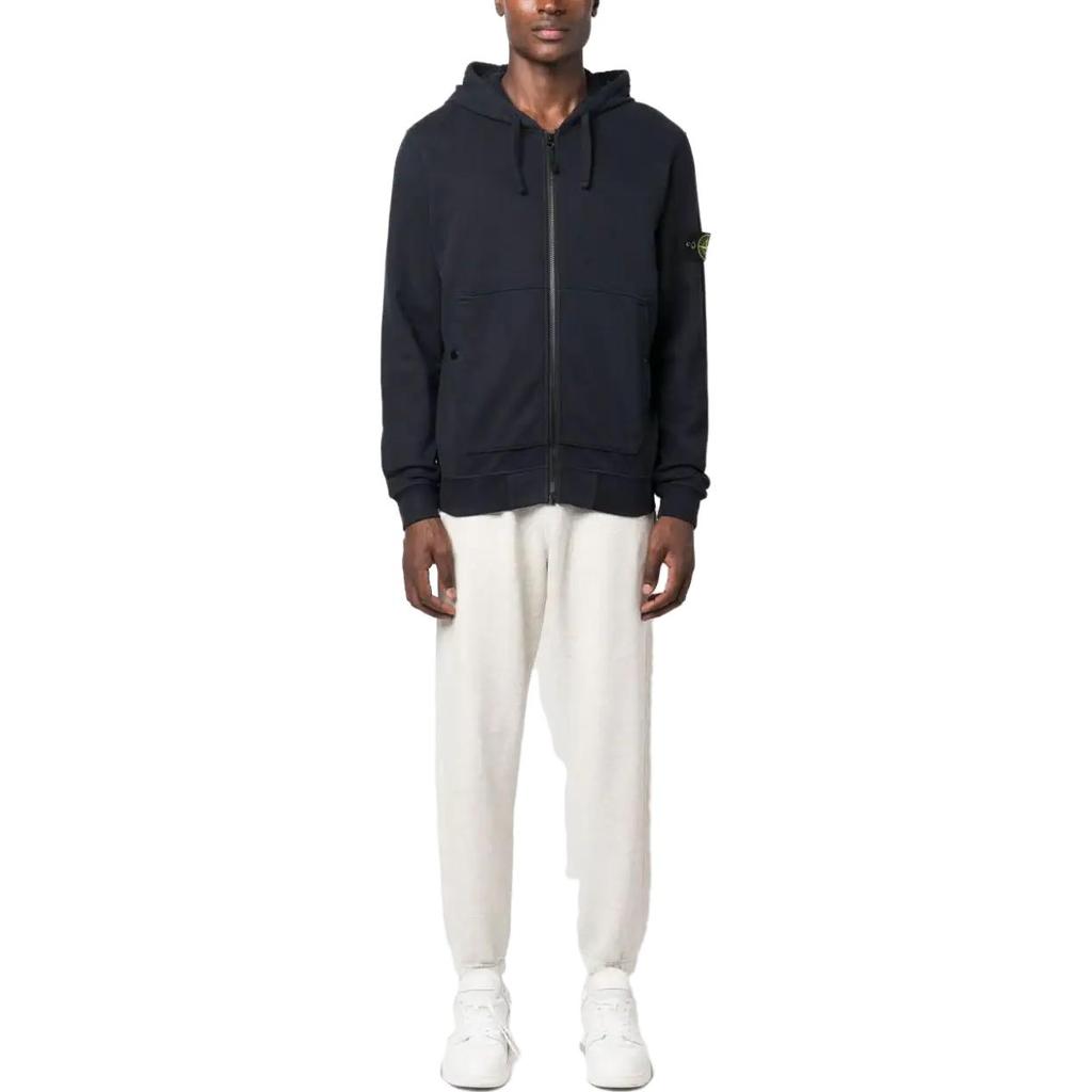STONE ISLAND FW23 Solid Color Logo Pattern Drawstring Hoodie Men Hoodies Navy-Blue 791561620-V0020