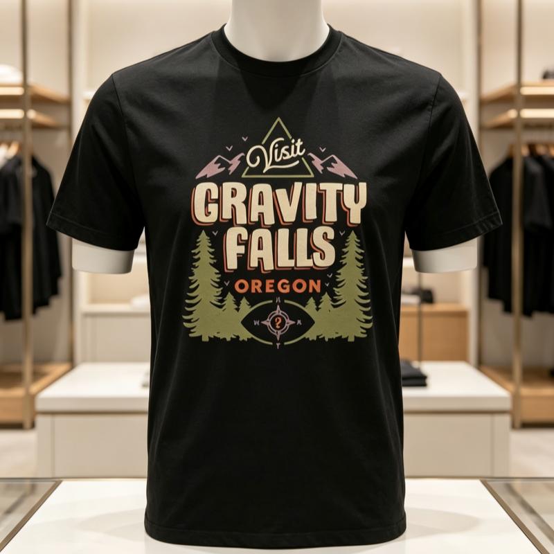 New Black Printed Gravity Falls Unisexs Daily Cotton Tshirt Comfortable And Perfect For Off Center And Lazy Daily Wear