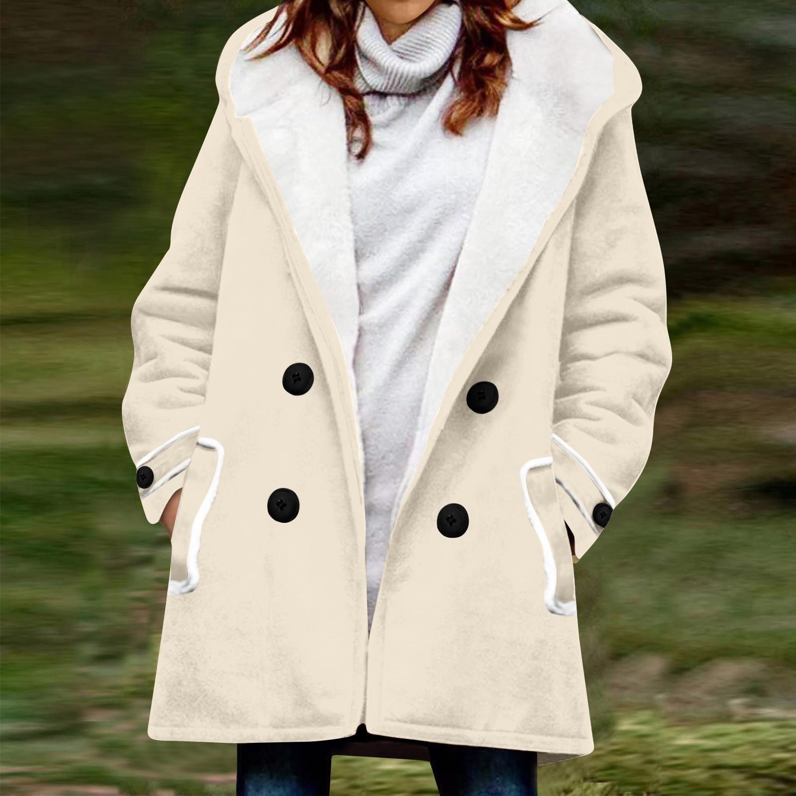 

Жіноче зимове пальто. Тепла куртка з волохатим пухом і гудзиками L бежевий