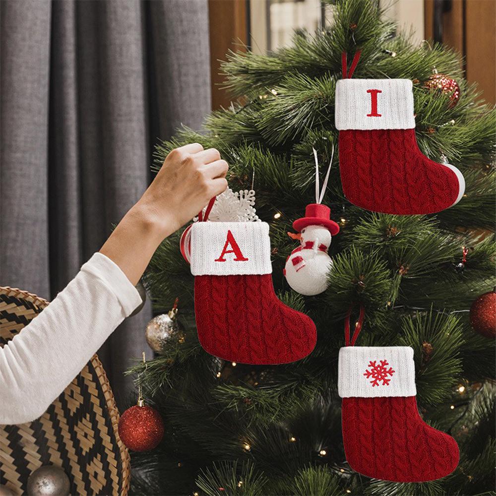 Christmas Socks Knitting Snowflake Letter Stocking Christmas Decoration For Home Xmas Gift Snowflake Alphabet Christmas Socks